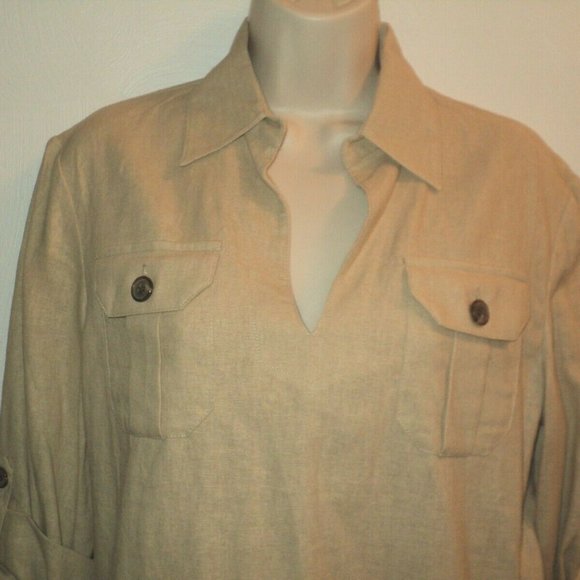 NEW Boston Proper OVERSIZED XS Top Tan Tab Sleeves - Picture 2 of 7